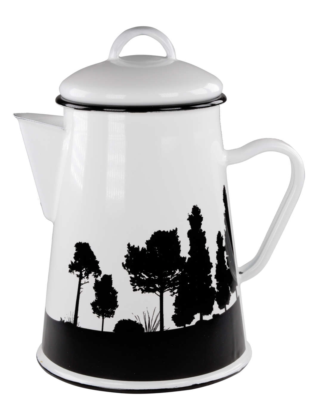 Hallmark kaffekande i emalje, hvid med sort motiv, 1,2 liter