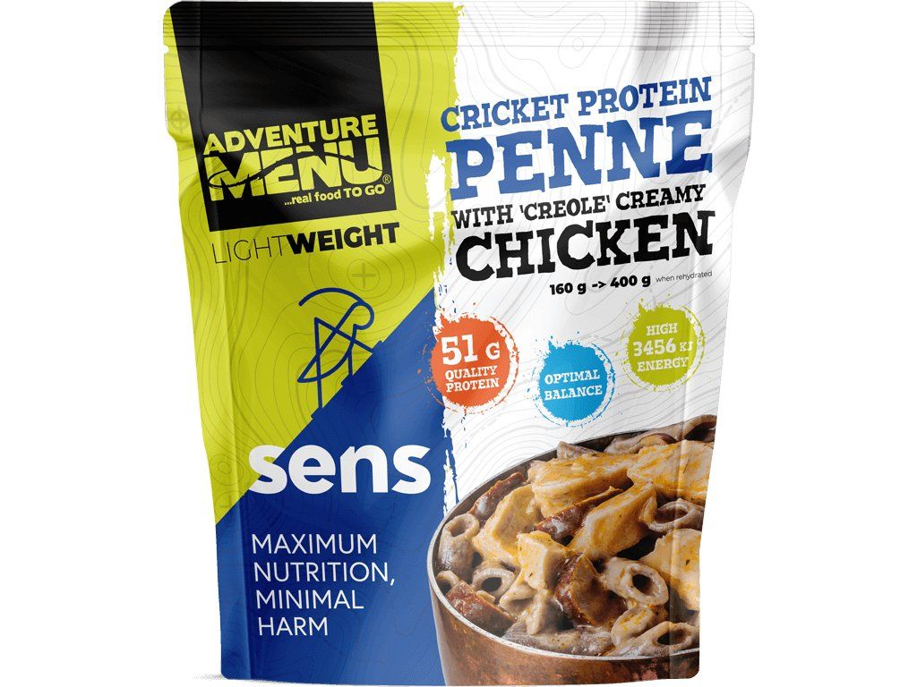 Adventure Menu Penne med fårekyllingemel og kylling i creolsauce, frysetørret måltid, blå/hvid emballage