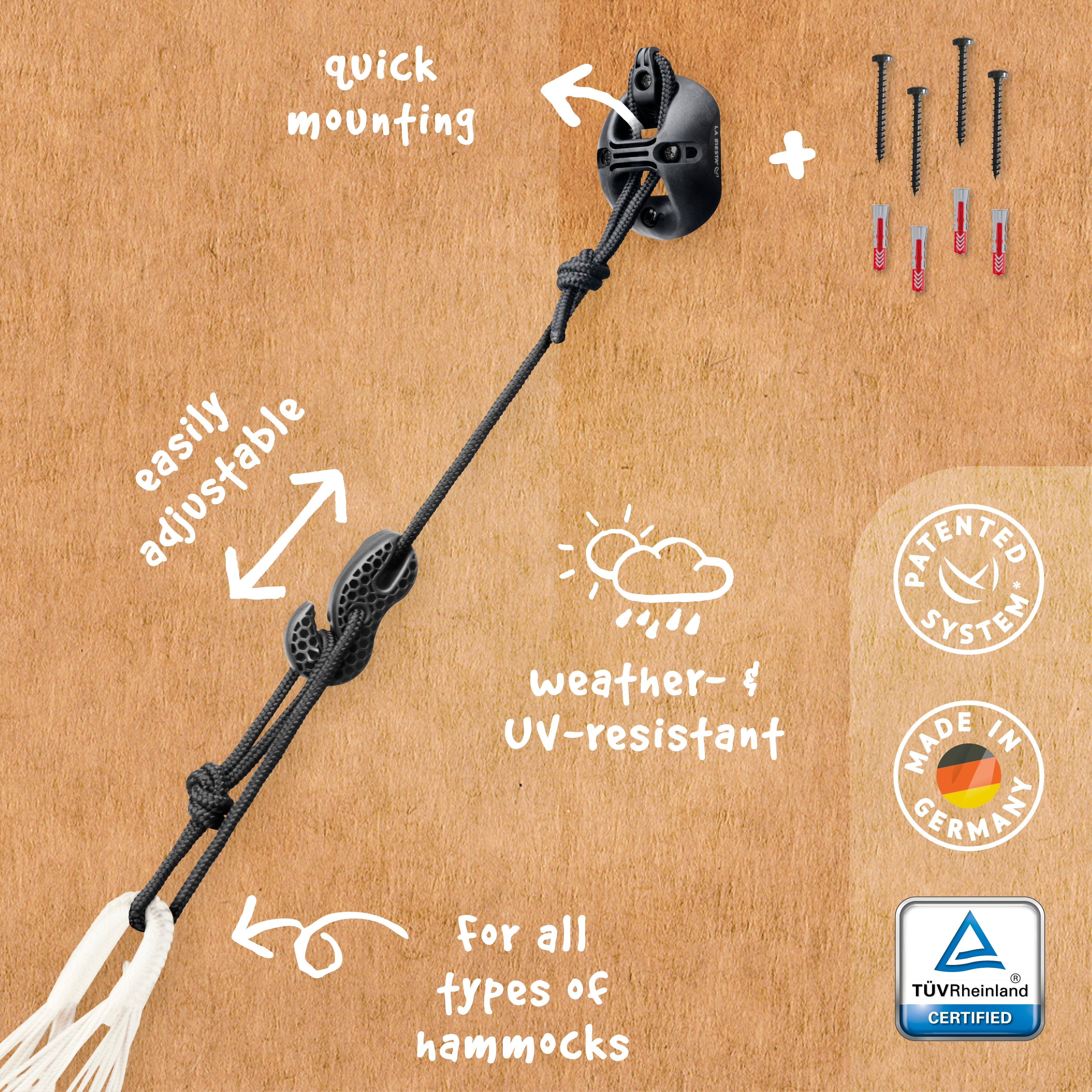 LA SIESTA® - CasaMount 2rope til hængekøjer - Black