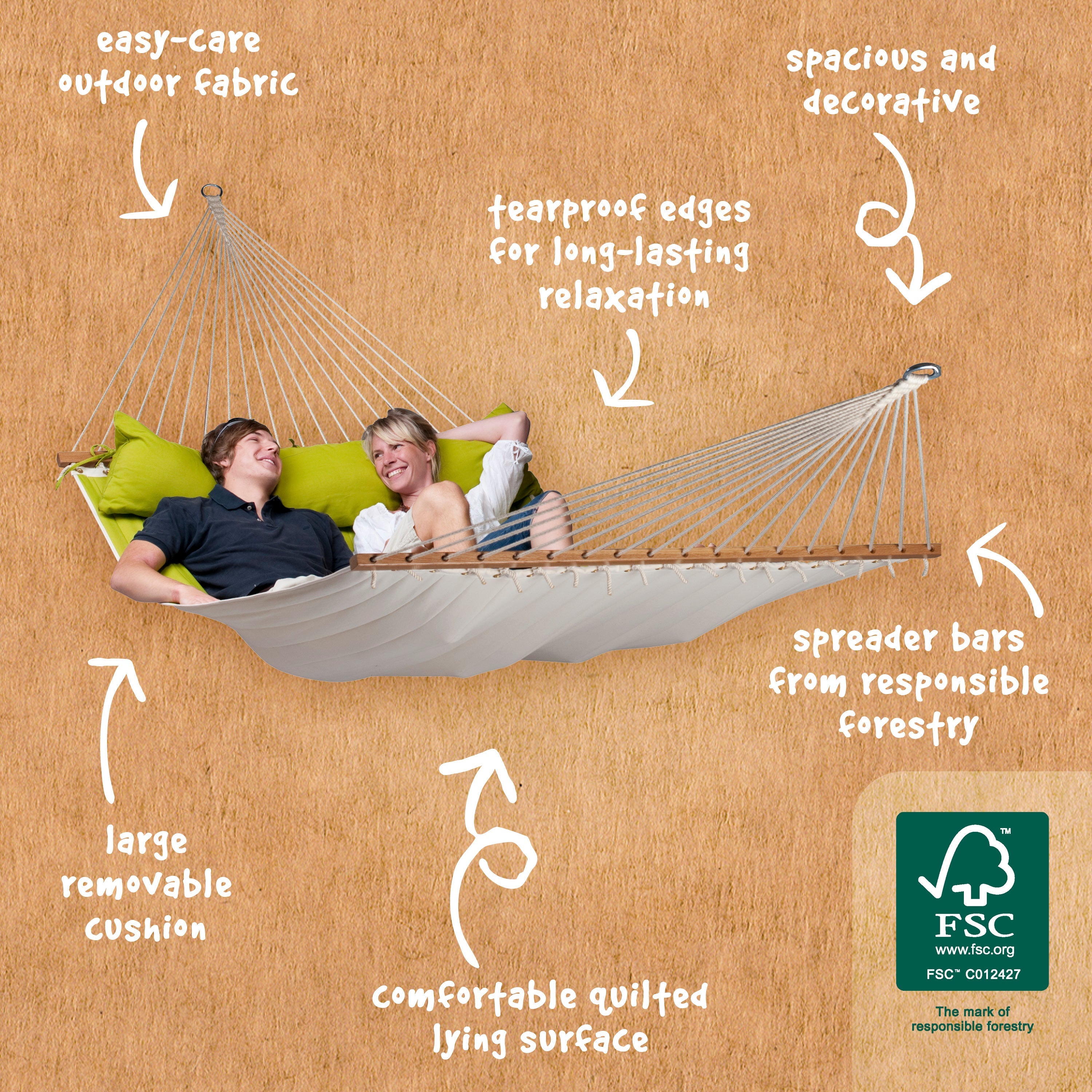 LA SIESTA® - Alabama Kingsize-hængekøje med tværpind - Avocado