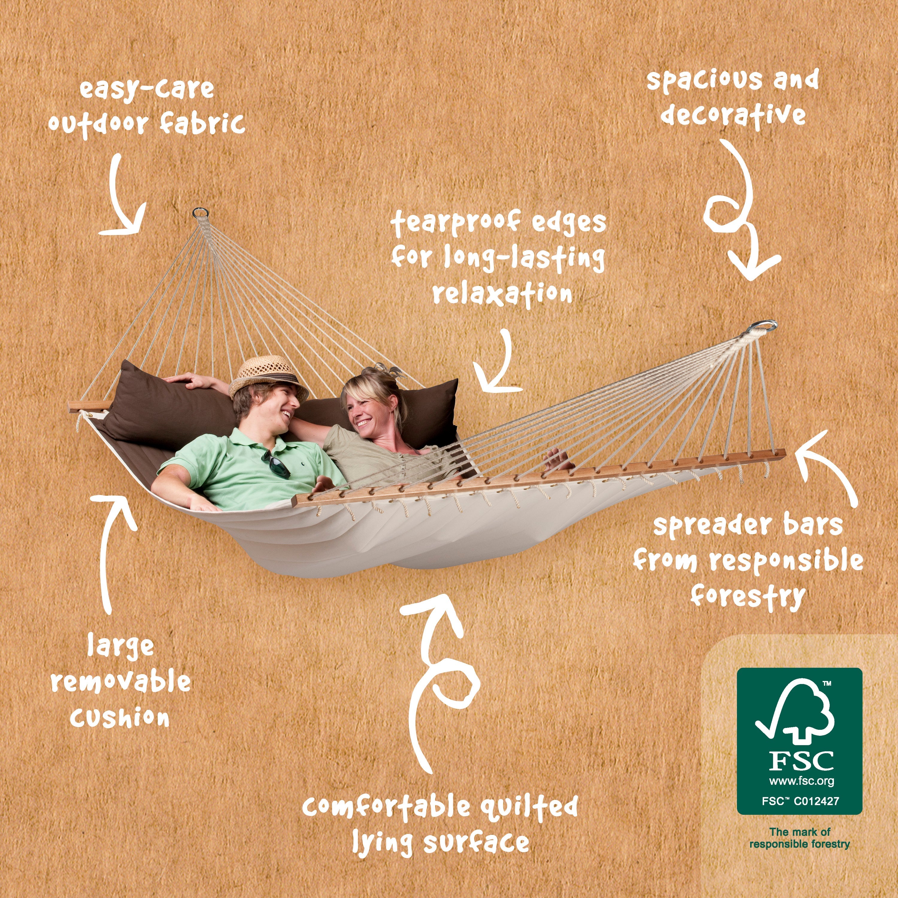 LA SIESTA® - Alabama Kingsize-hængekøje med tværpind - Arabica