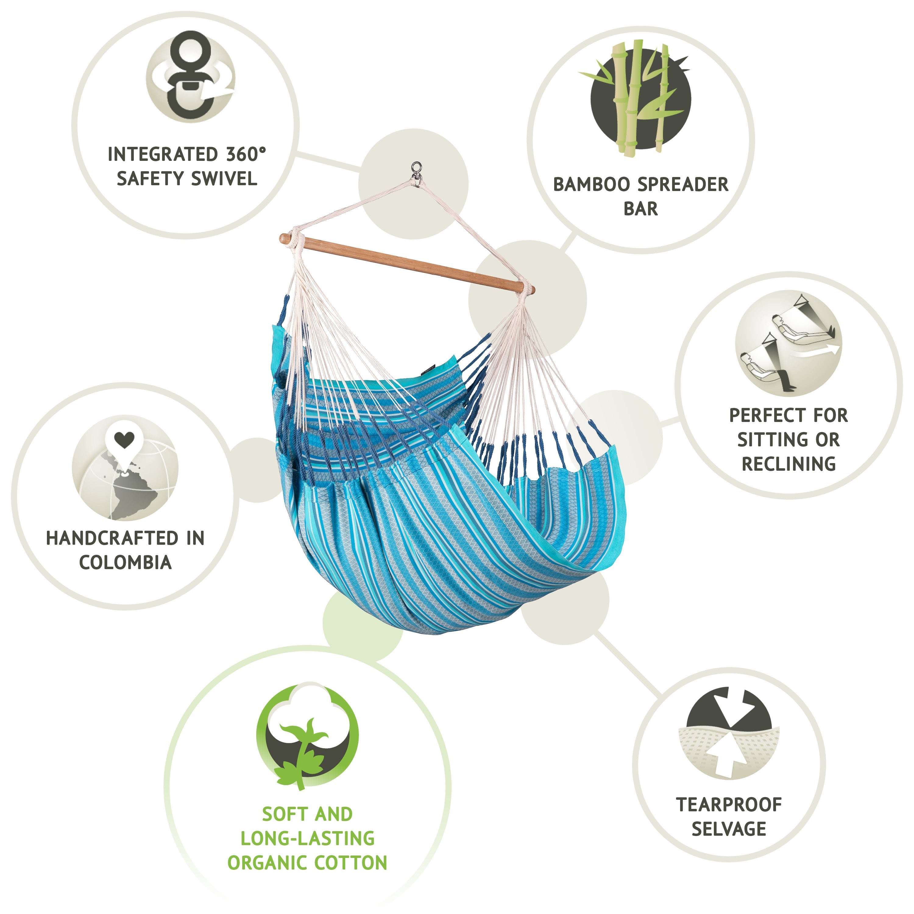 LA SIESTA® - Habana Comfort hængestol i økologisk bomuld - Azure