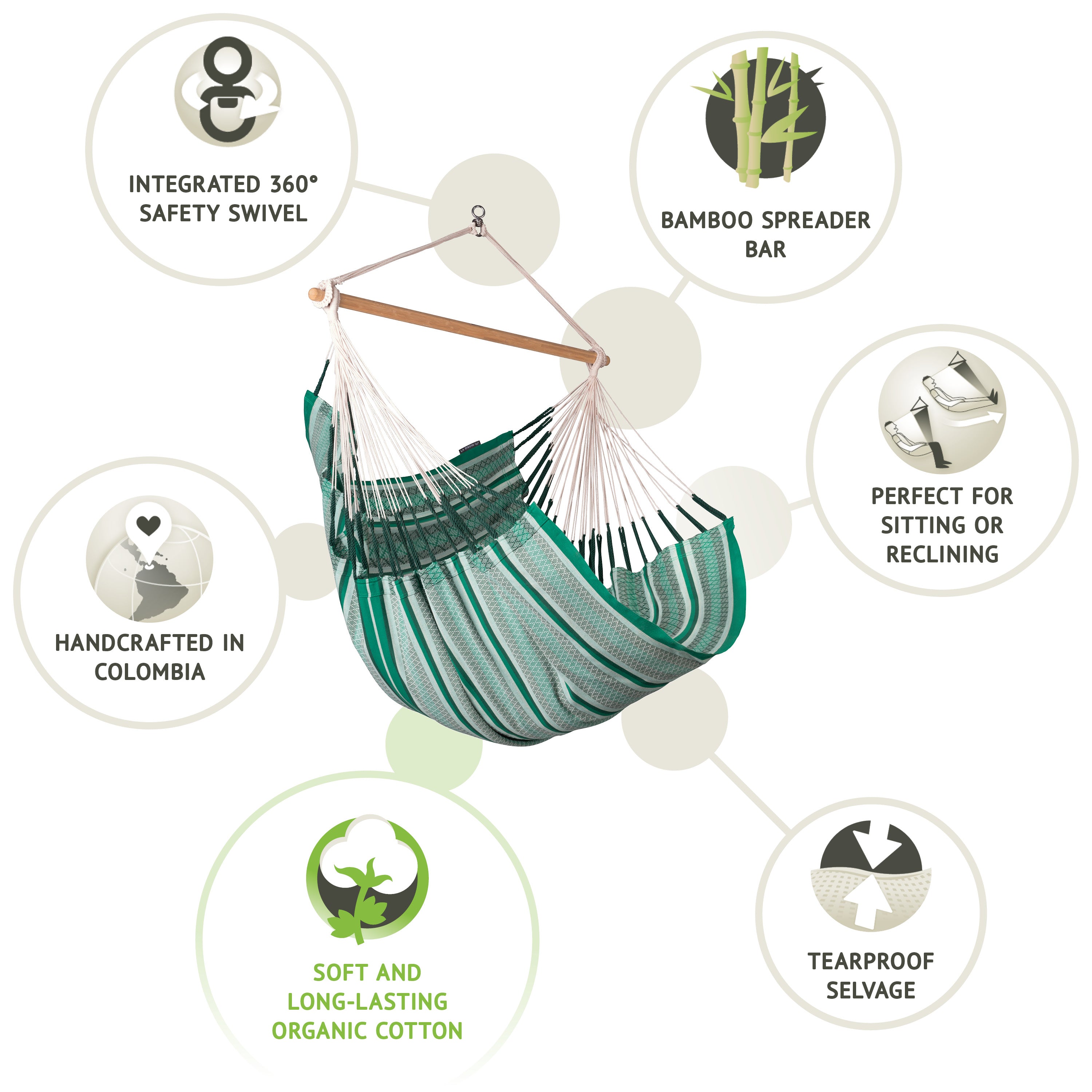 LA SIESTA® - Habana Comfort hængestol i økologisk bomuld - Agave