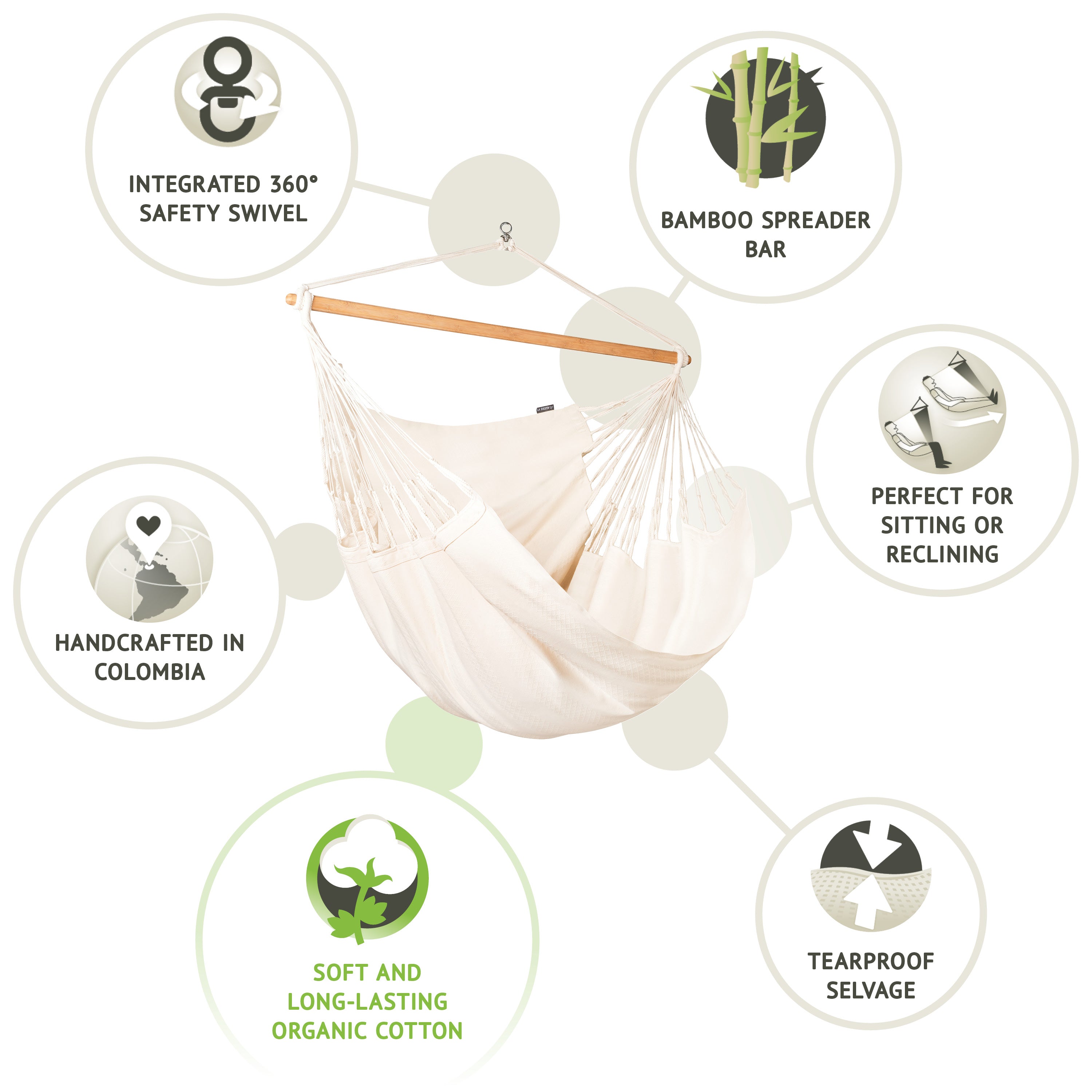 LA SIESTA® - Habana Kingsize hængestol i økologisk bomuld - Latte