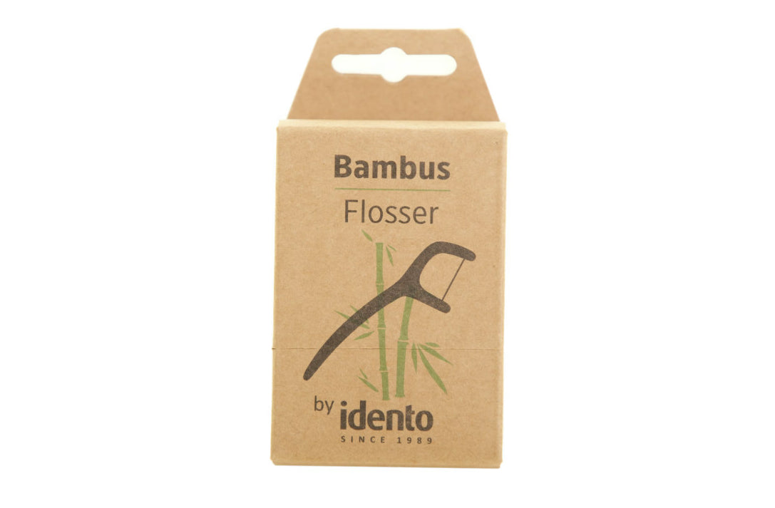 Idento Bambus Flosser i brun papæske med bambusmotiv