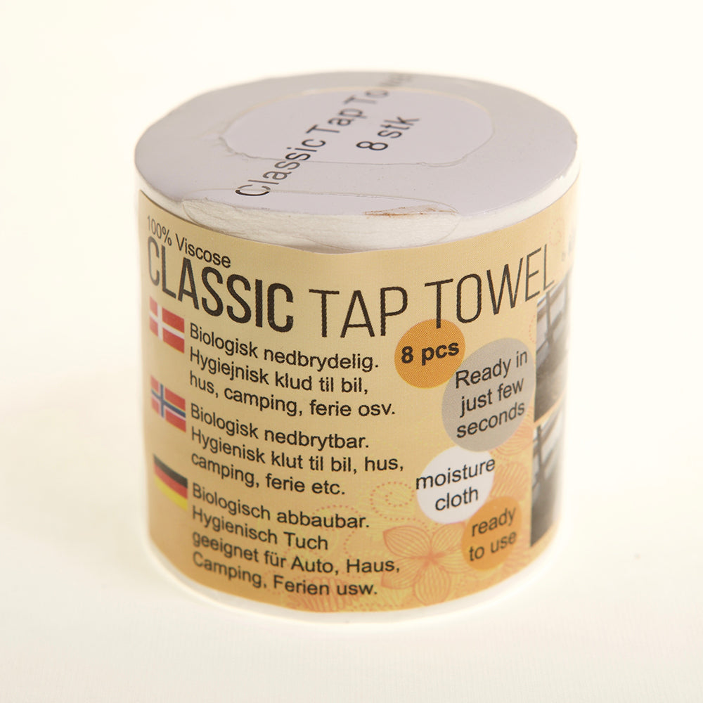 Idento Classic Tap Towel karklud, rulle med 8 stk. i beige emballage