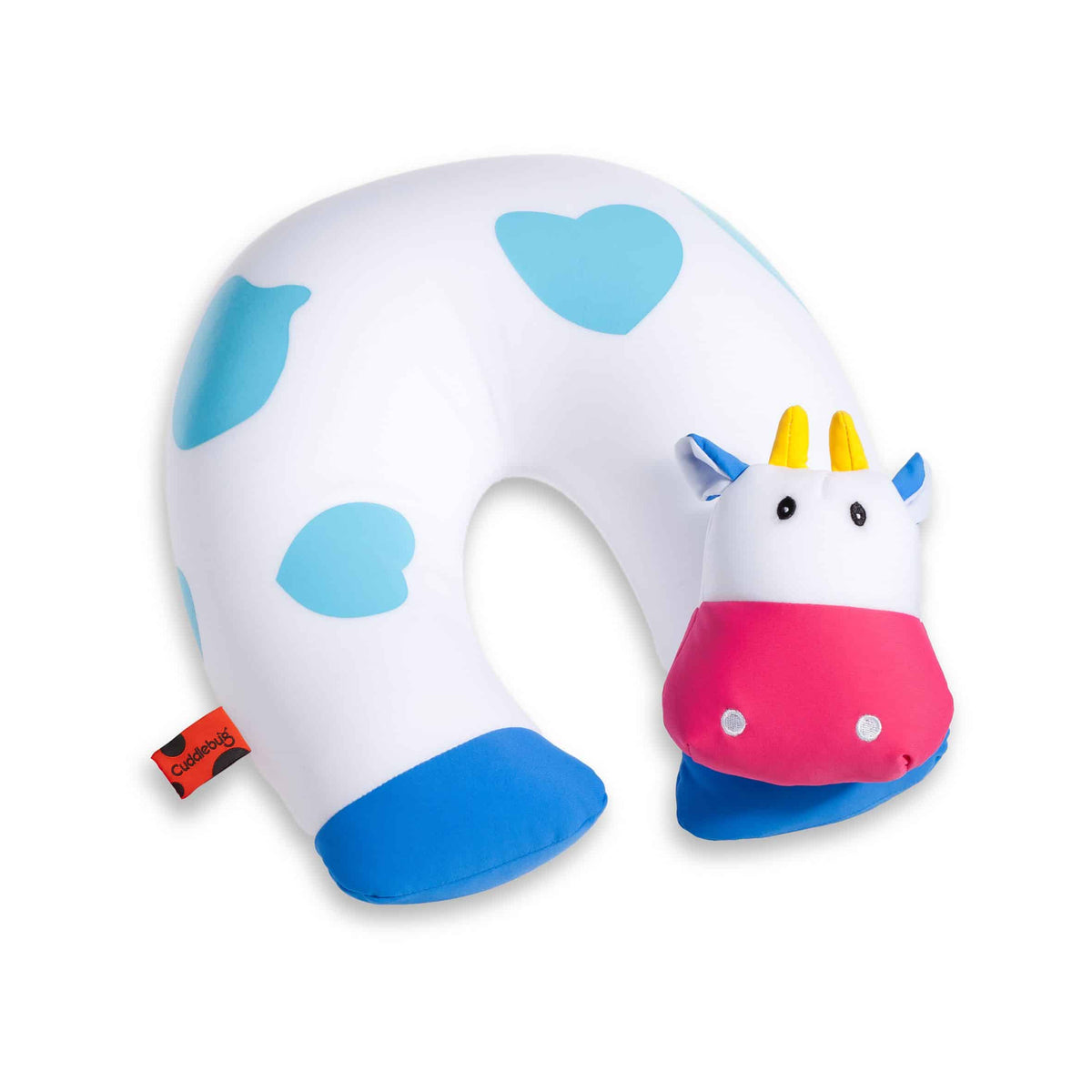 Cuddlebug børnenakkepude ko i hvid og blå
