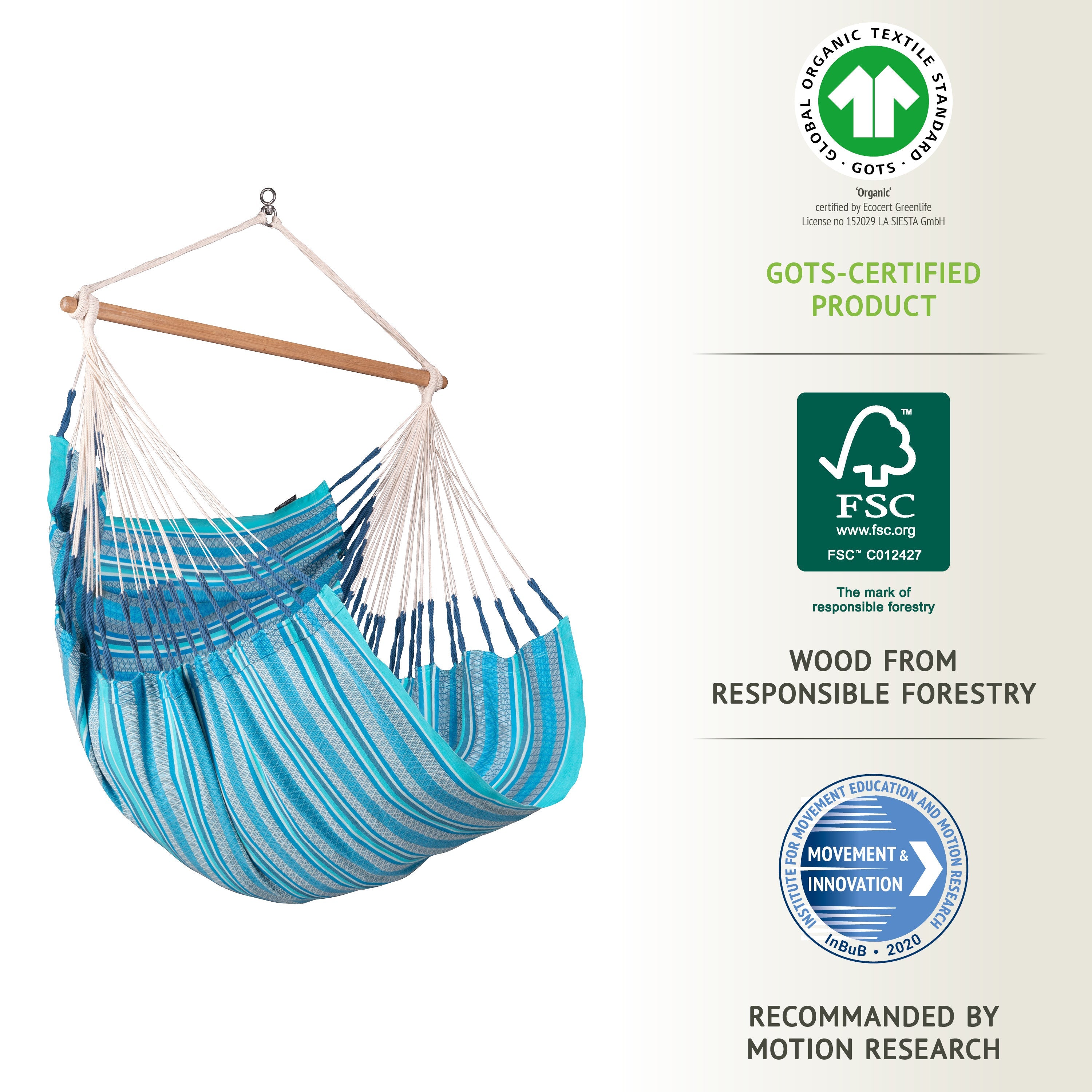 LA SIESTA® - Habana Comfort hængestol i økologisk bomuld - Azure