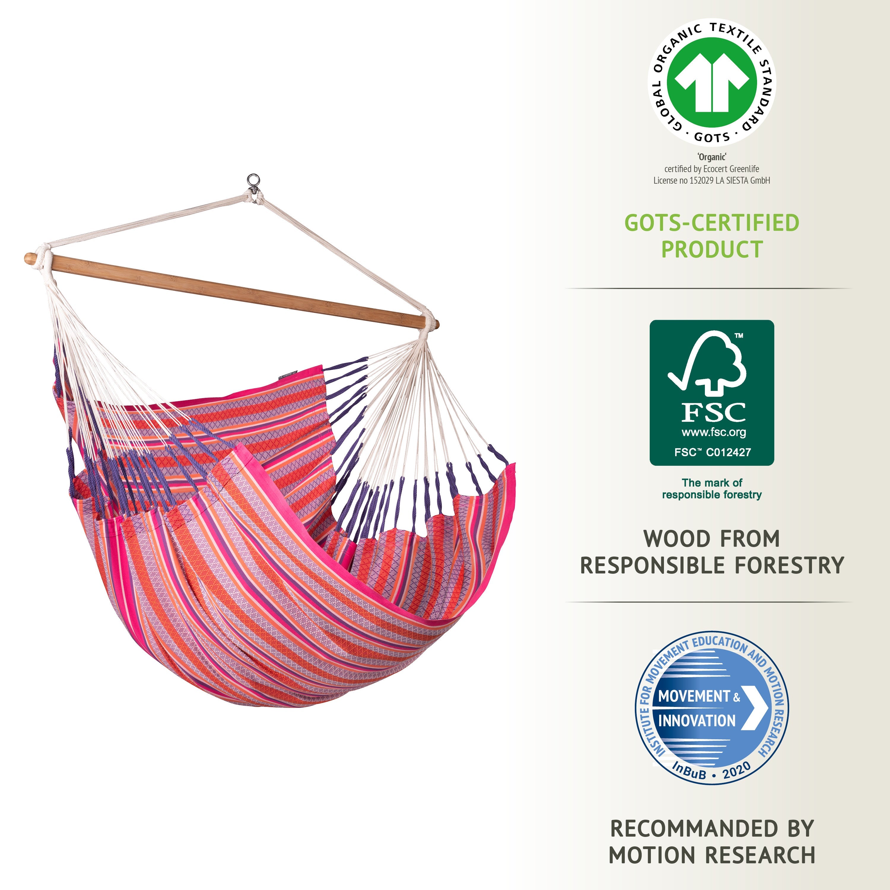 LA SIESTA® - Habana Kingsize hængestol i økologisk bomuld - Flamingo