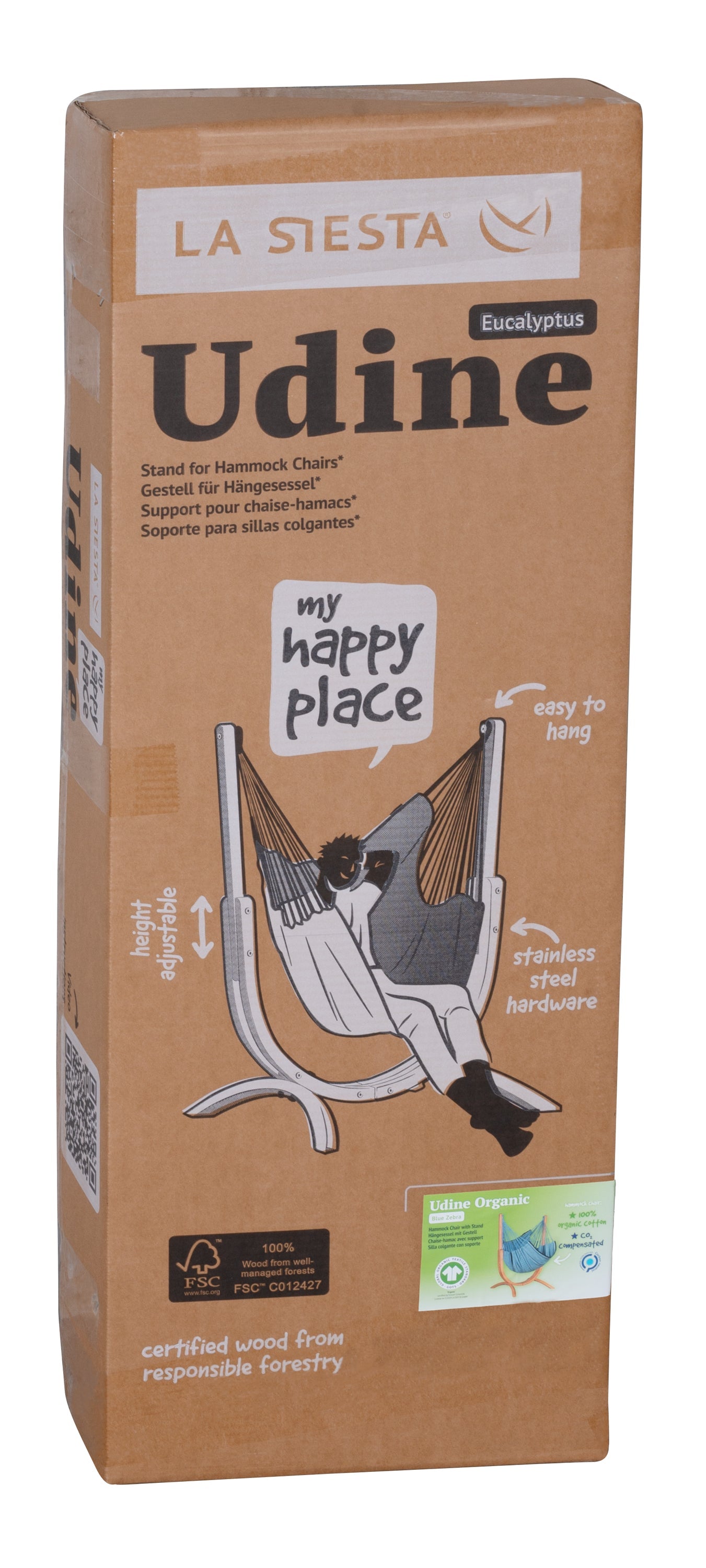 LA SIESTA® - Udine Organic Hængestol af FSC®-certificeret eukalyptus - Blue Zebra