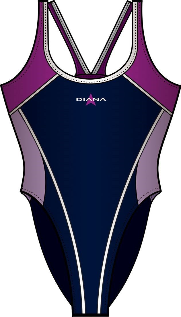 Diana Sport - Badedragter ANIKA, med lilla/pink paneler i siderne - Purple