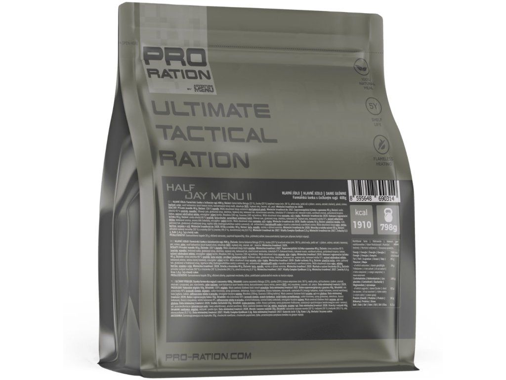 Pro-ration Ultimate Tactical Ration halv dagsration Menu II, grå pose