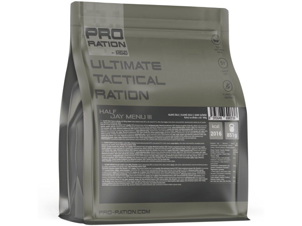 Pro-ration Ultimate Tactical Ration halv dagsration Menu III, grå pose