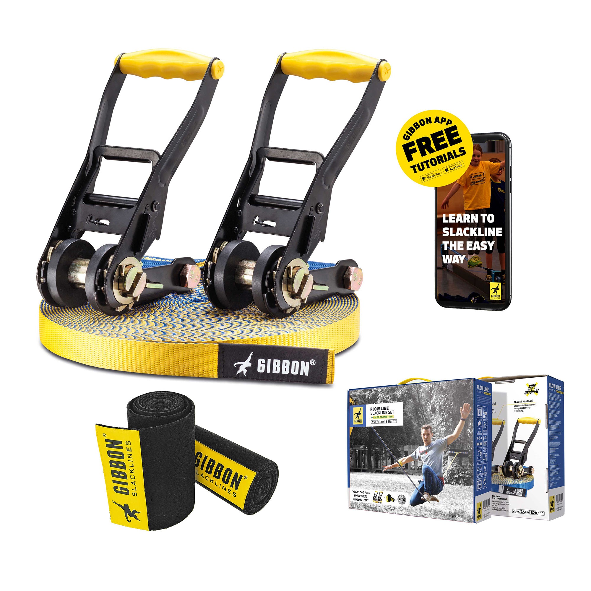 Gibbon - Slackline-Set Flowline Treewear Set - Blue/Yellow - billede 4 | JT-Sport.dk