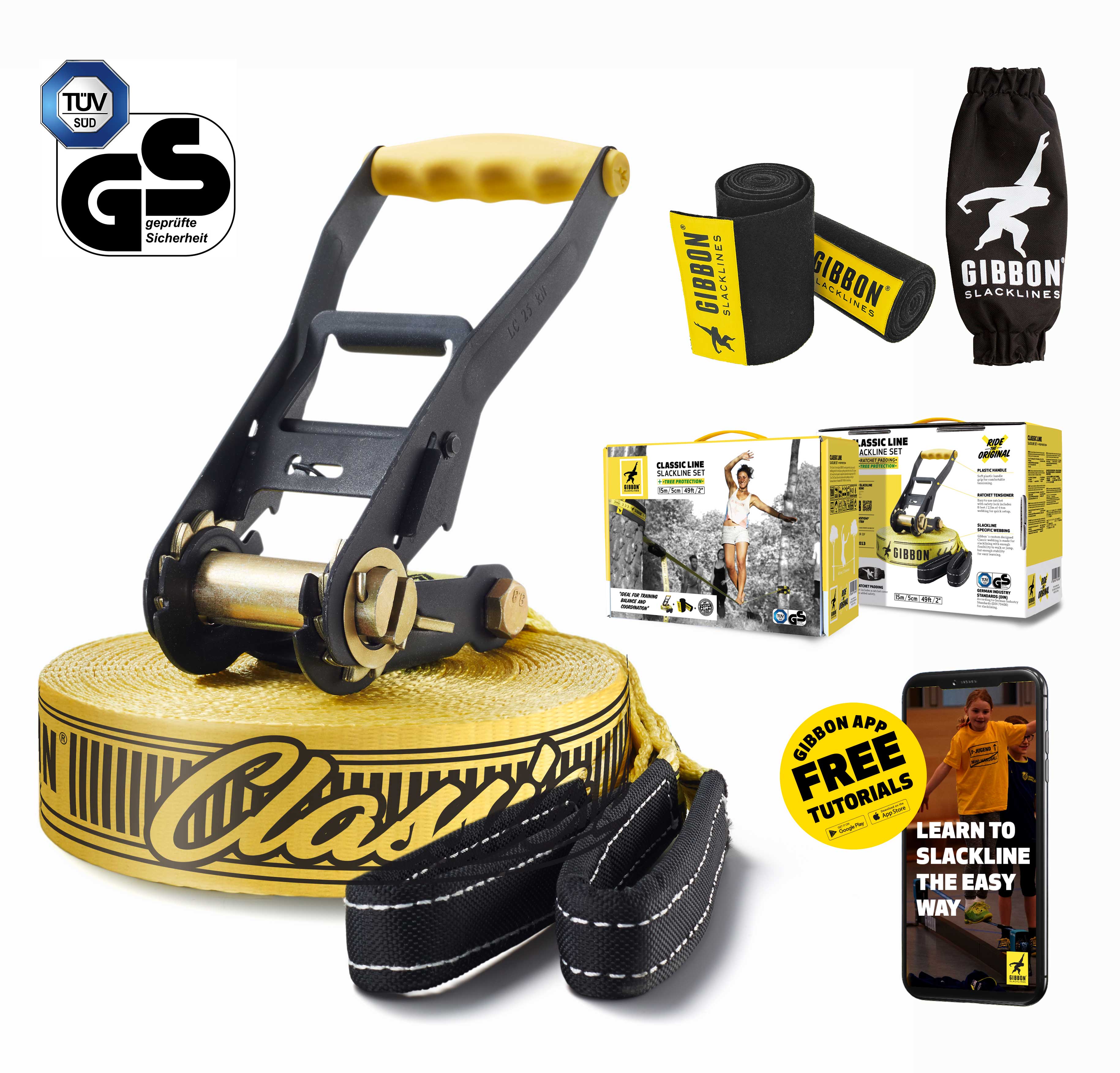 Gibbon - Slackline-Set Classicline Xl Treewear Set - Yellow