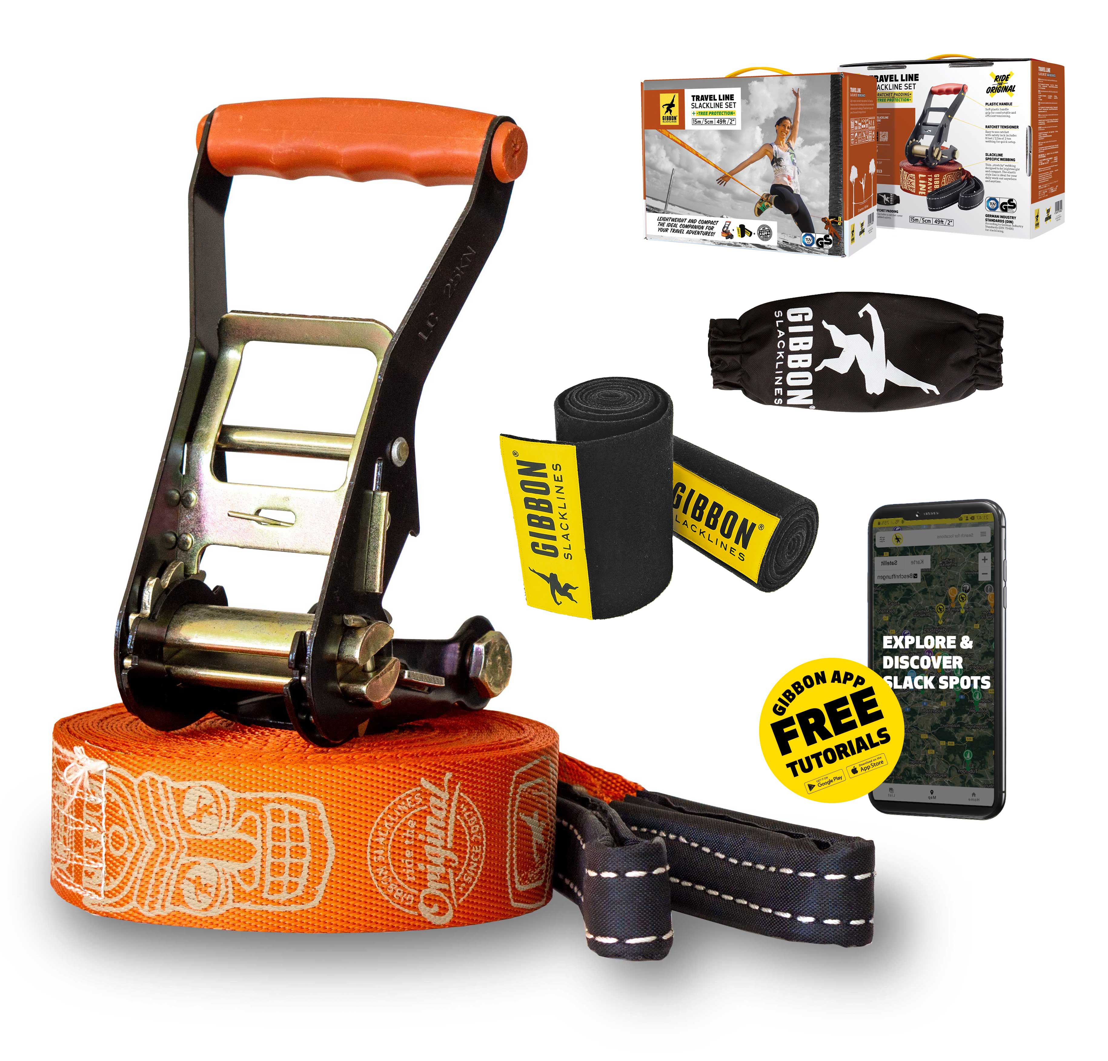 Gibbon - Slackline-Set Travelline Treewear Set - Brown