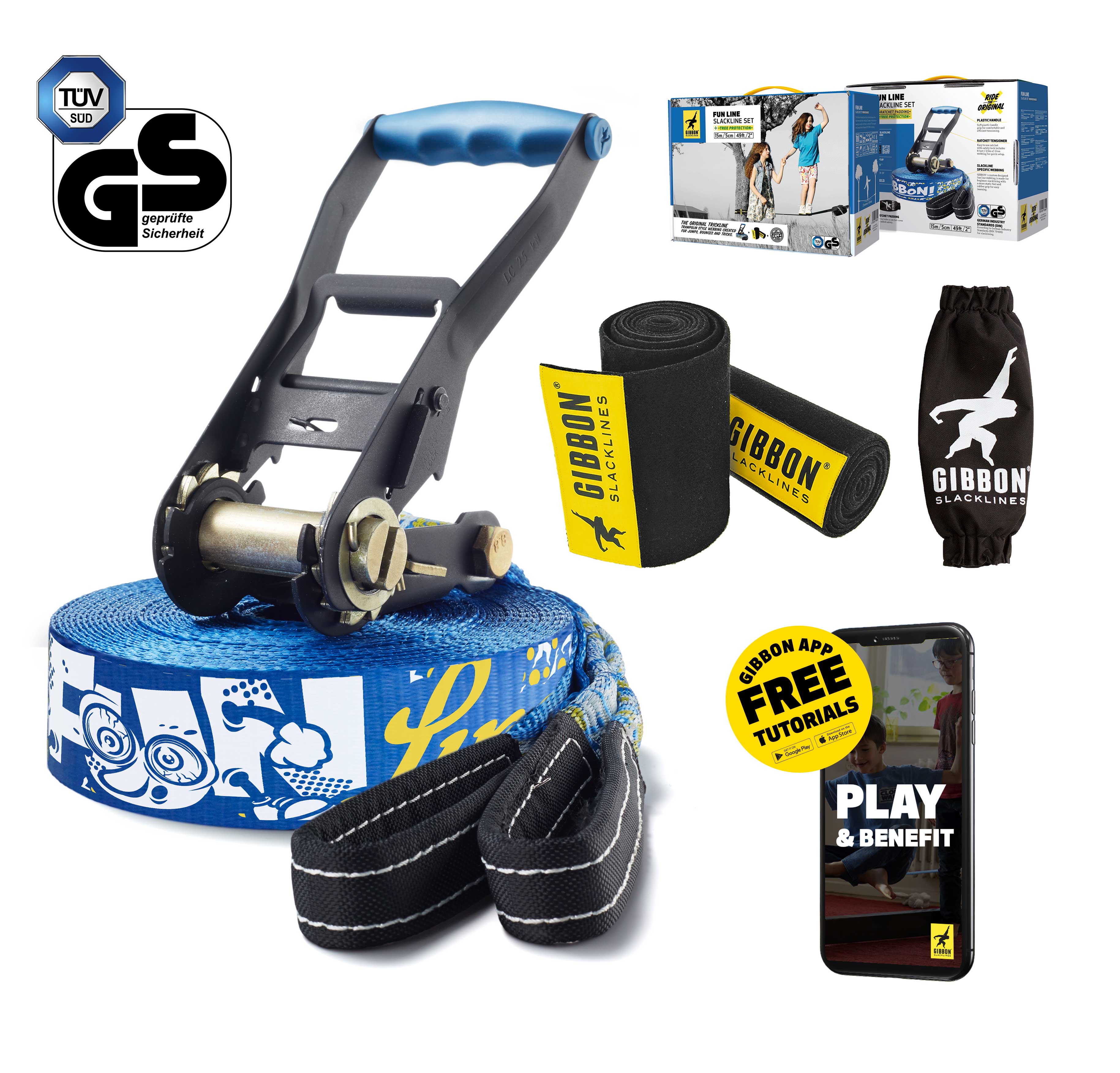 Gibbon - Slackline-Set Funline Treewear Set - Blue