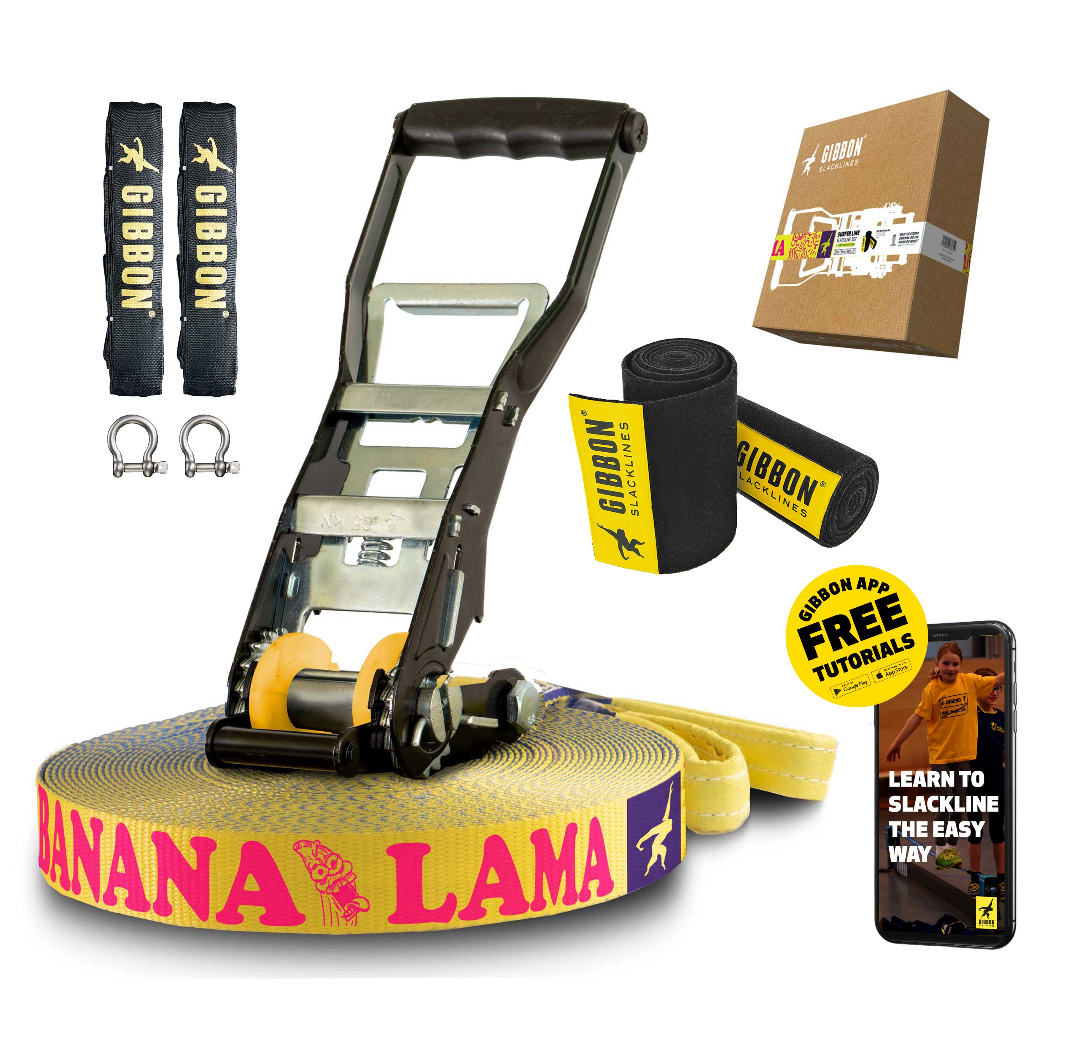 Gibbon - Slackline-Set Bananalama Xl Treewear Set - Blue/Yellow