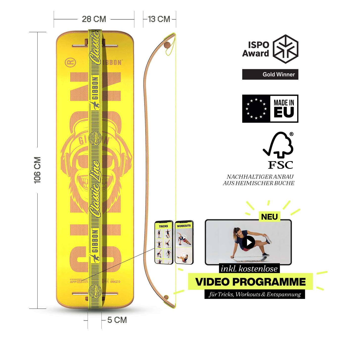 Gibbon - Board Set Giboard Set Bonzo Classic - Yellow