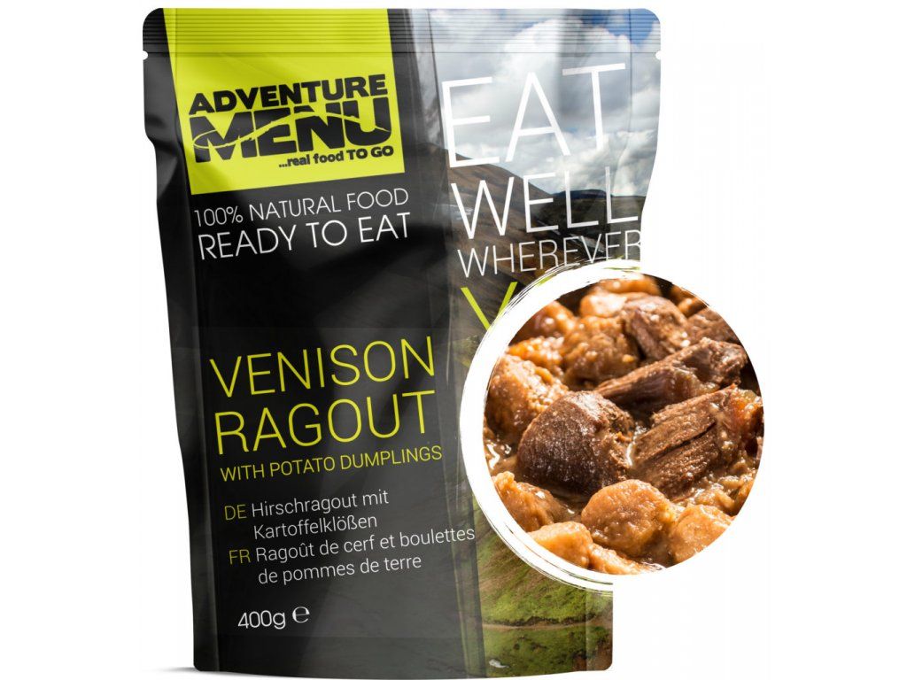 Adventure Menu Hjorteragout med kartoffelnudler, steriliseret færdigret, sort emballage