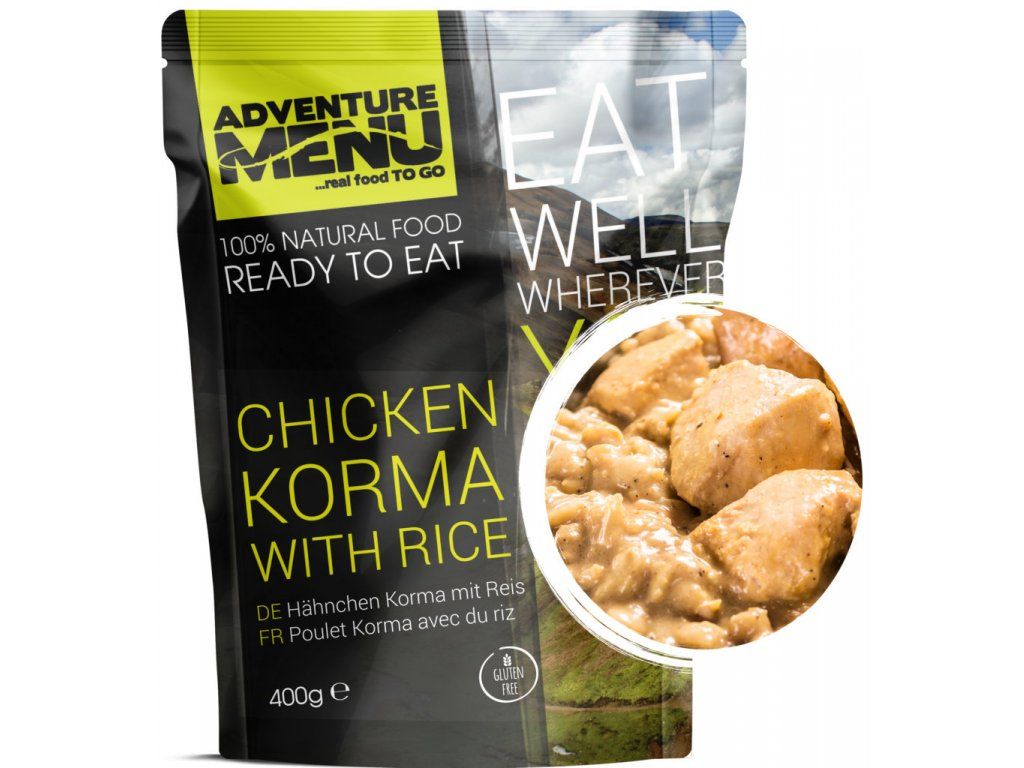Adventure Menu Kylling korma med ris, steriliseret færdigret, sort emballage