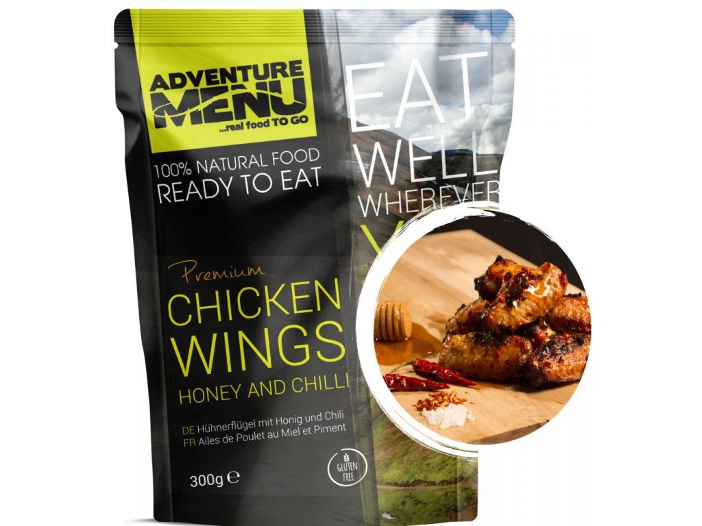 Adventure Menu Kyllingevinger med honning og chili, steriliseret færdigret, sort emballage
