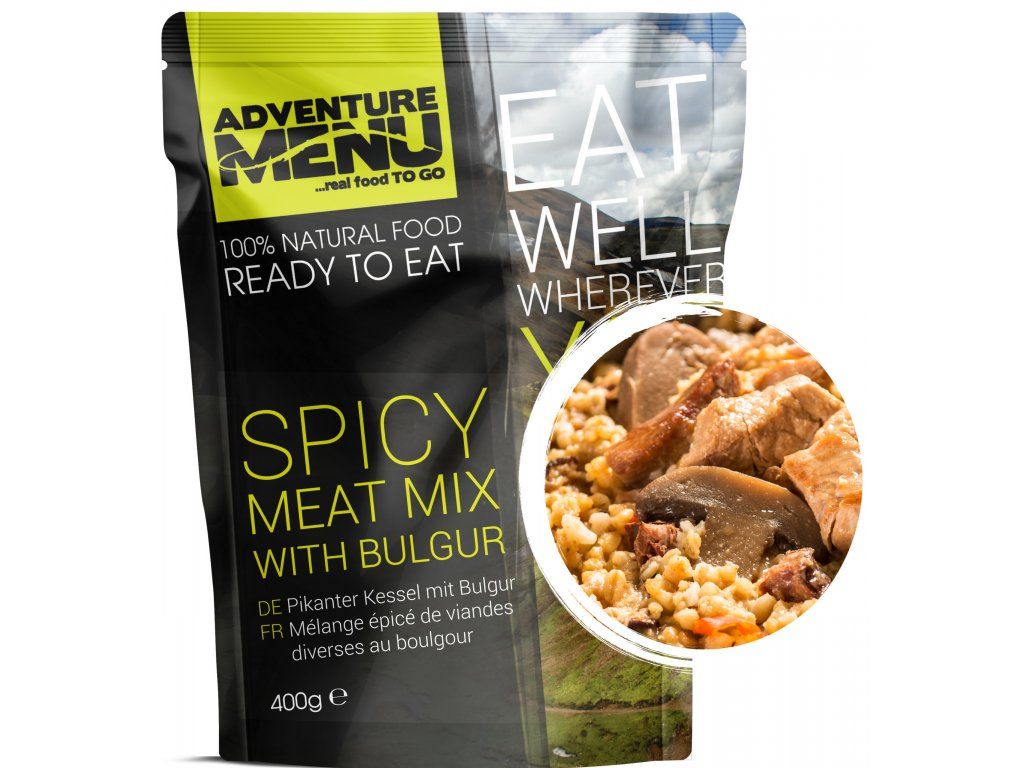 Adventure Menu Krydret kødmix med bulgur, steriliseret færdigret, sort emballage