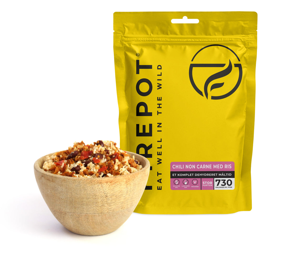 Firepot Chili non carne med ris dehydreret måltid, gul pose (2)