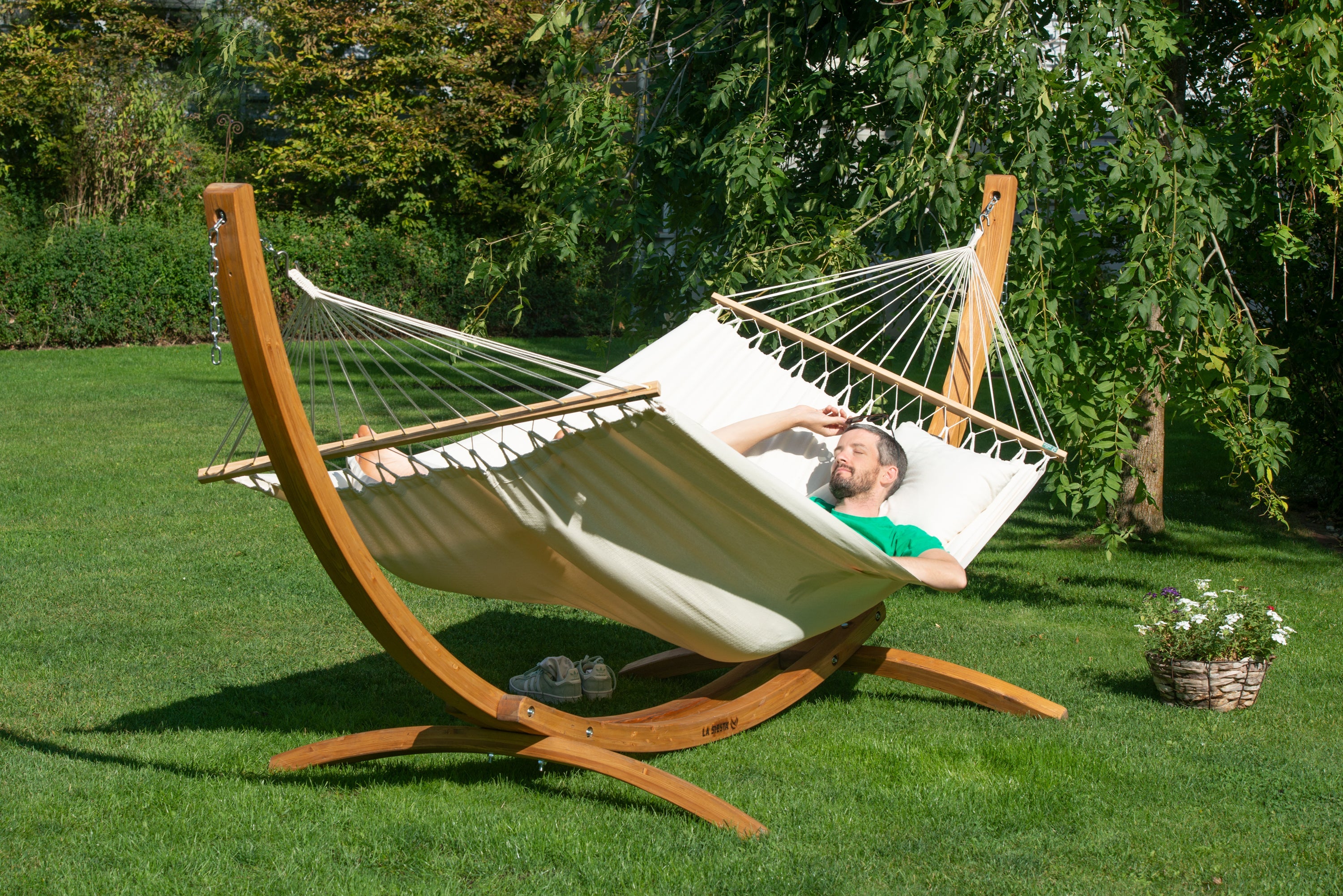LA SIESTA® - Florencia Dobbelt-hængekøje med tværpind i økologisk bomuld - Latte