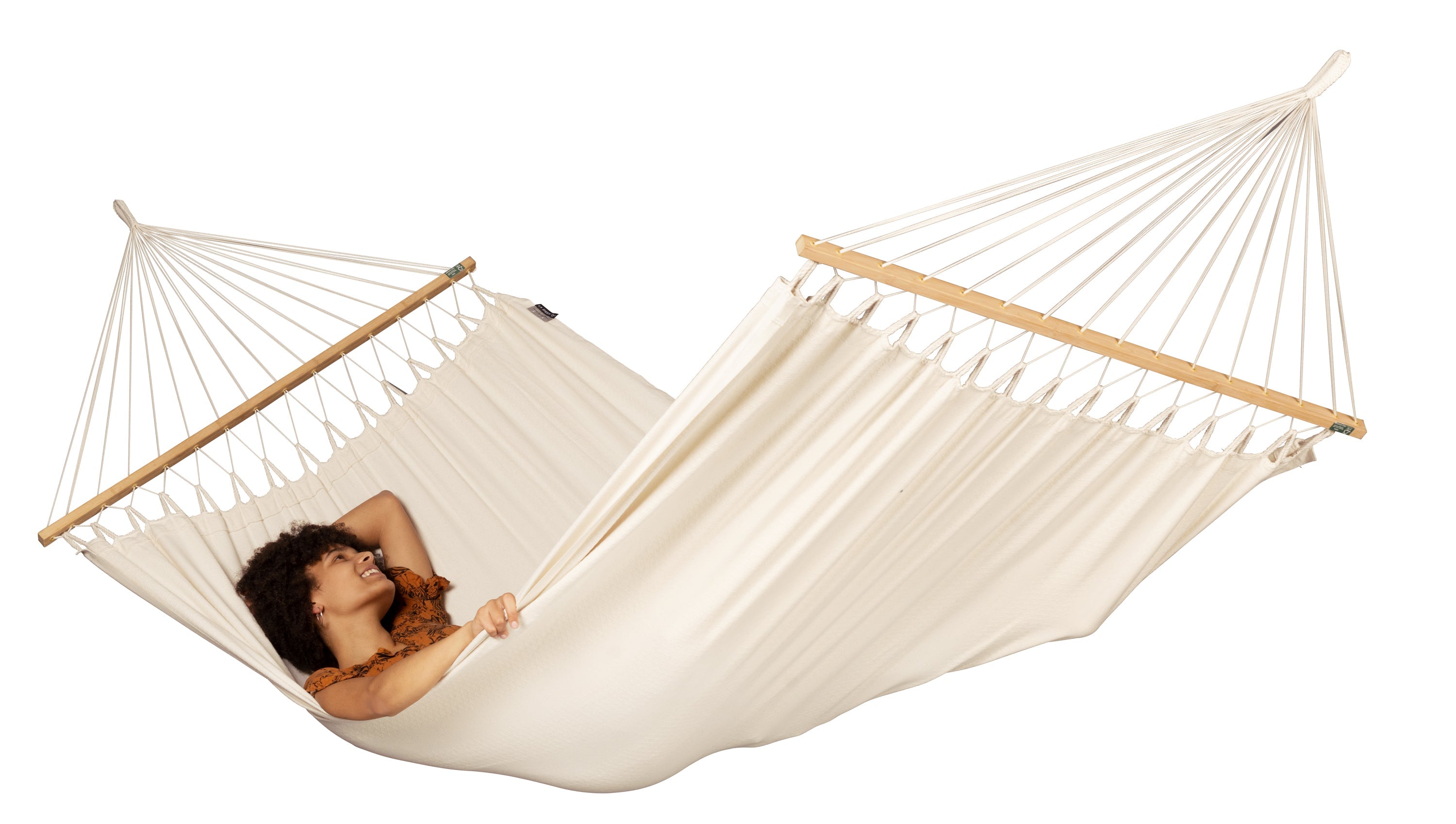 LA SIESTA® - Florencia Dobbelt-hængekøje med tværpind i økologisk bomuld - Latte