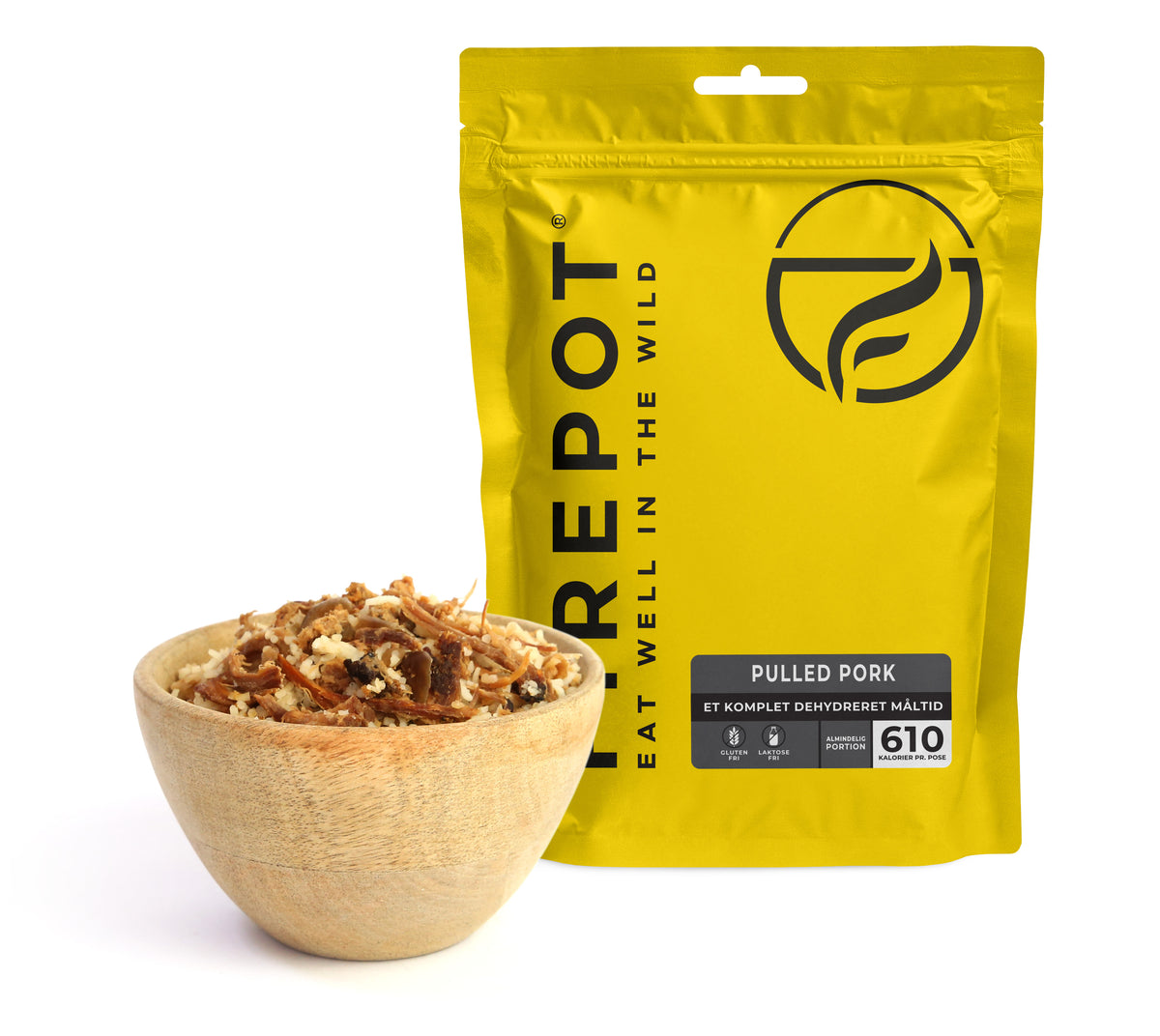 Firepot Pulled pork dehydreret måltid, gul pose