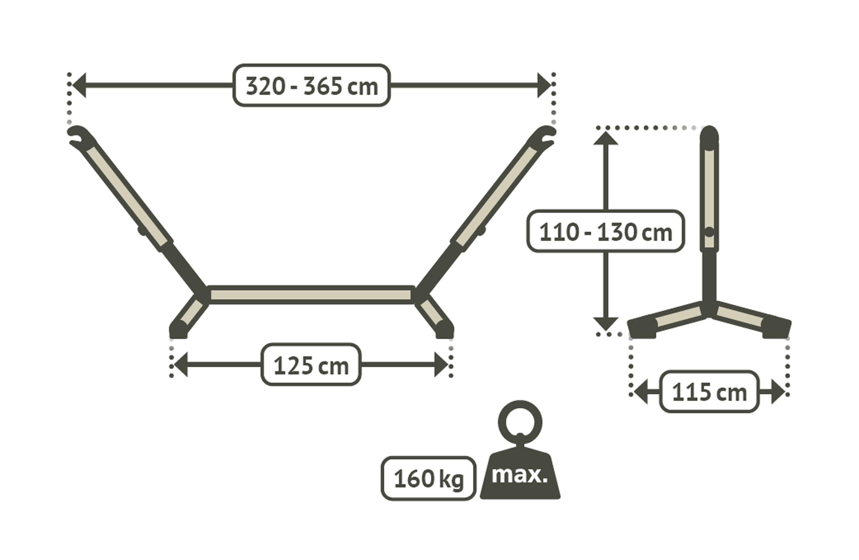 LA SIESTA® - Nautico stativ til dobbelt-hængekøjer  - Cool Grey