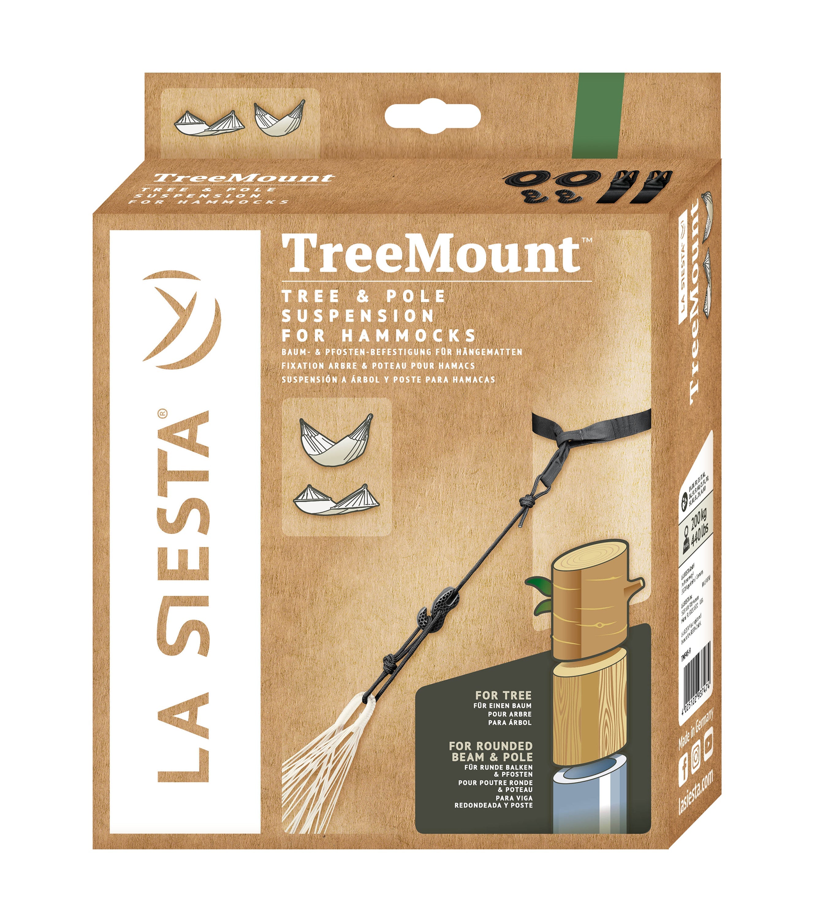 LA SIESTA® - TreeMount 2rope Fastgørelse til hængekøjer ved træer og pæle - Black