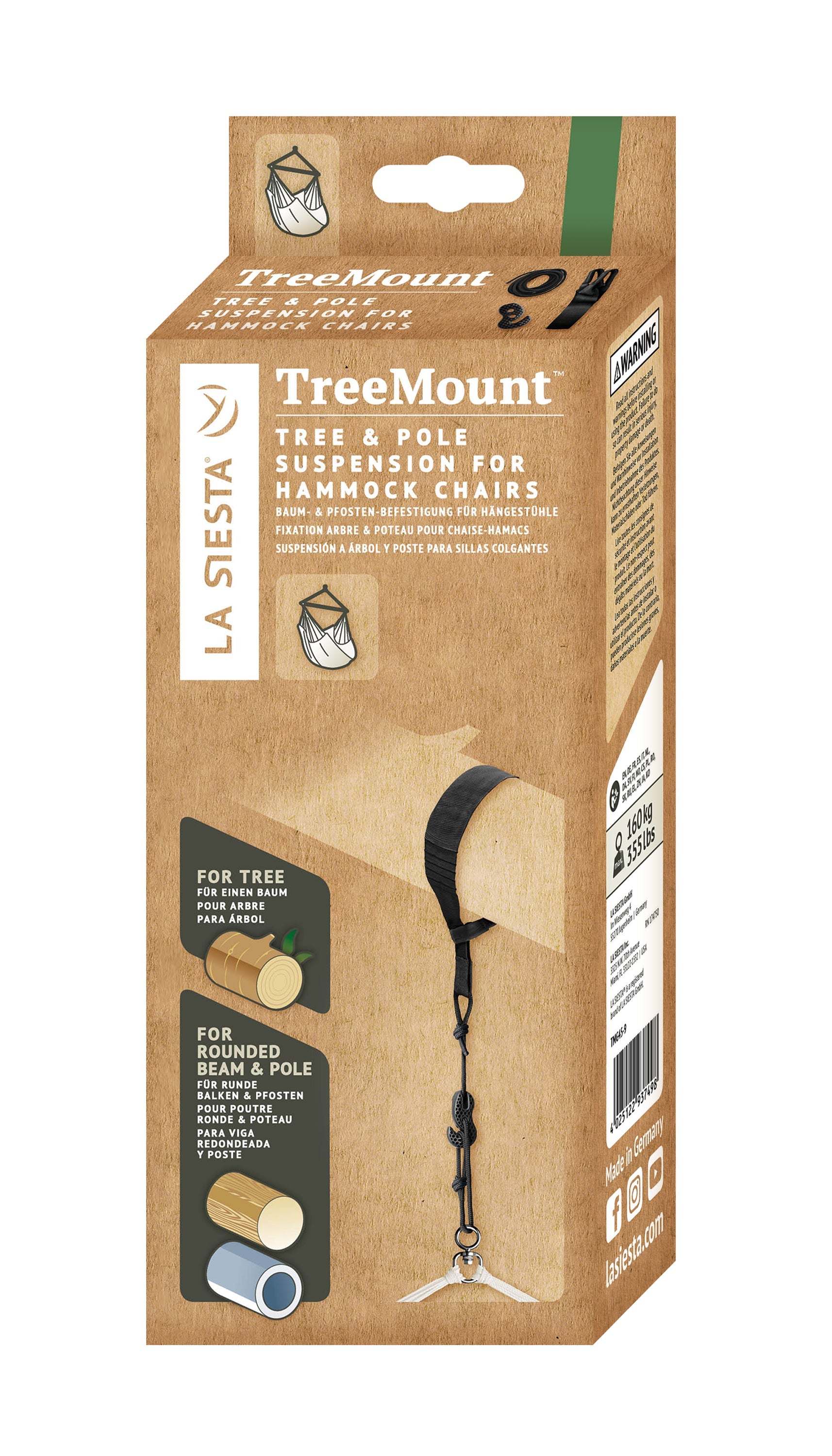 LA SIESTA® - TreeMount 1rope Fastgørelse til hængestole ved træer og bjælker - Black