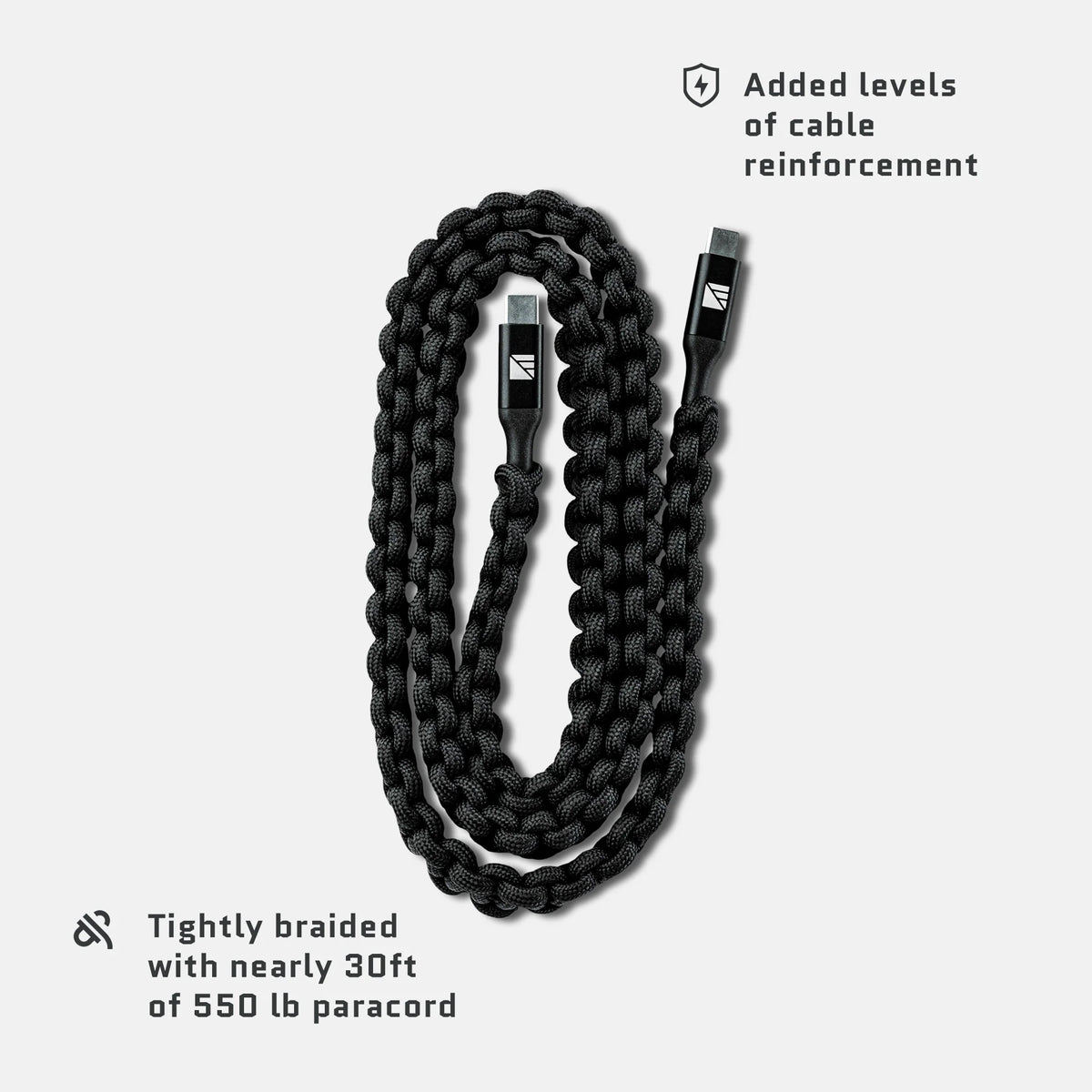 Dark Energy USB-C til USB-C paracord-kabel, sort (2)